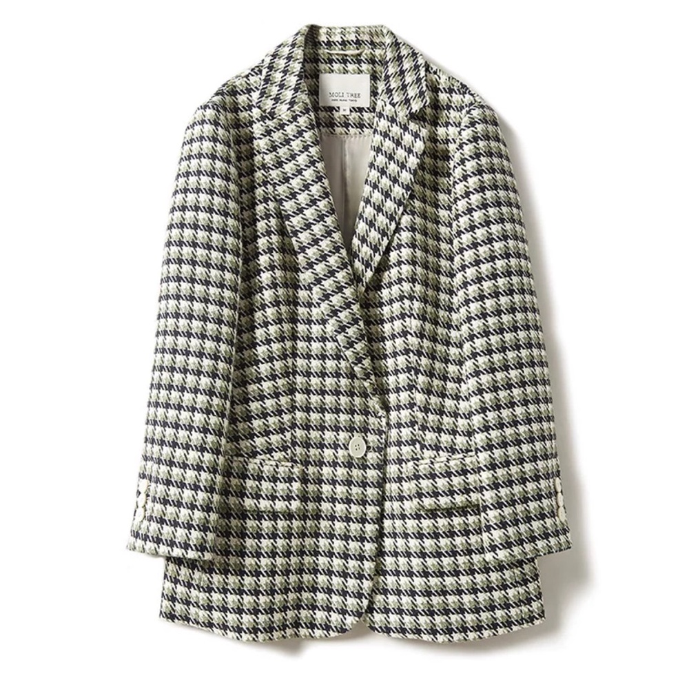 (Free Gift with $260+ Purchase) Green & Black Houndstooth Blazer